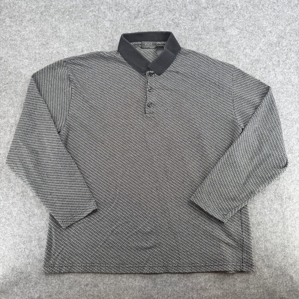 Crazy Horse Polo Shirt Mens XL Black Geometric Long Sleeve Liz Claiborne EUC